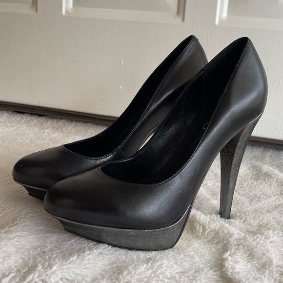 Aldo black silver platform stiletto vegan leather heels - Picture 1 of 12